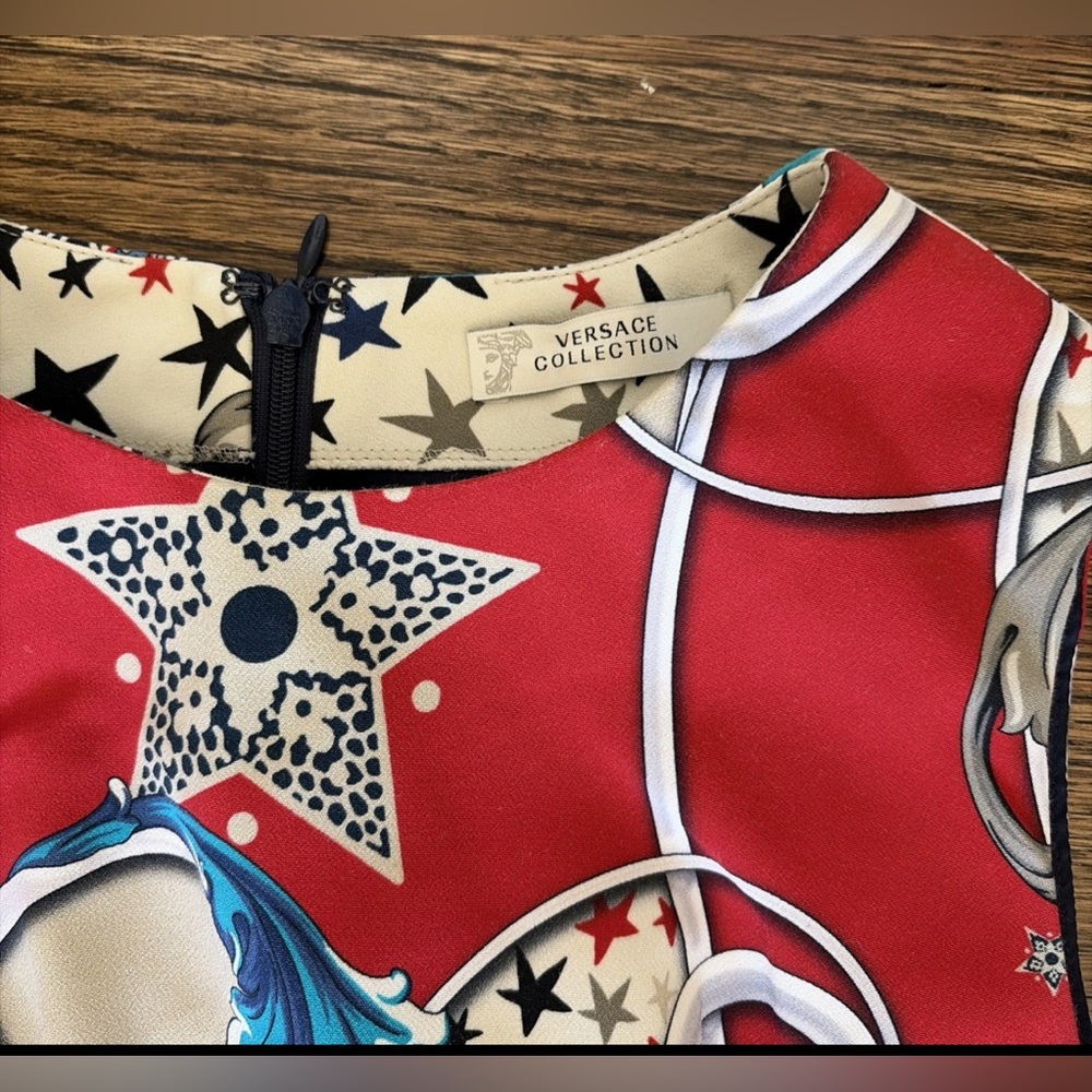 Versace Red and Blue Pattern Mini Dress 38 2 $1645 - Picture 4 of 10